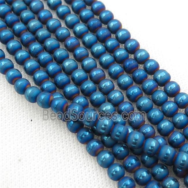 round Hematite Beads with line, matte, blue electroplated