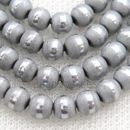 round Hematite Beads with line, matte, silver electroplated