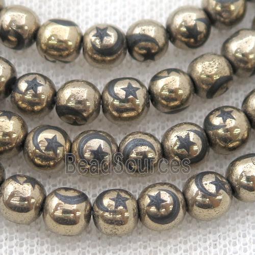 round gold Hematite Beads with moonstar