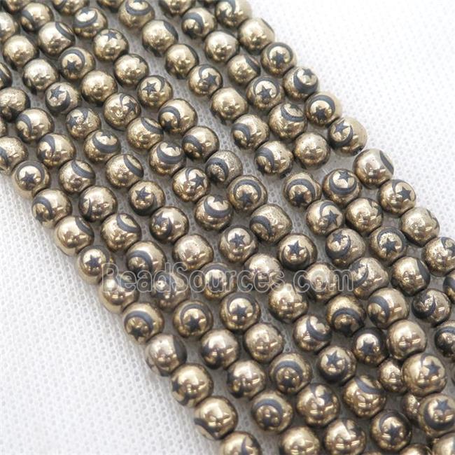 round gold Hematite Beads with moonstar