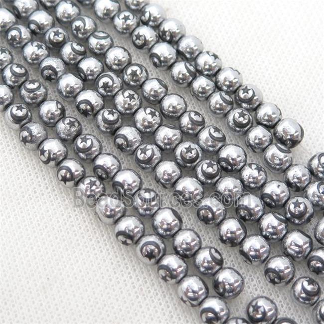 round silver Hematite Beads with moonstar