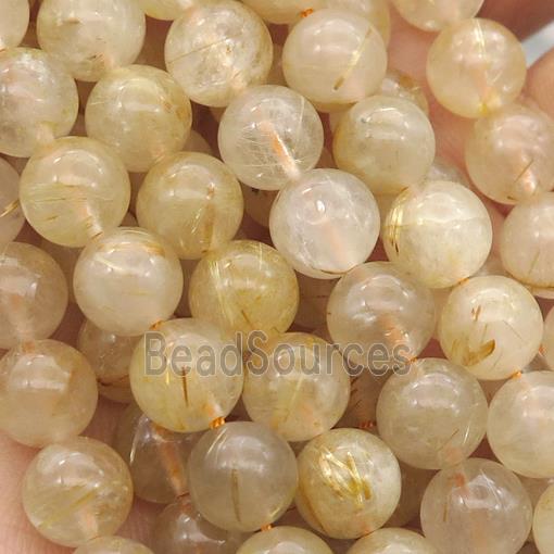 round Gold Rutilated Quartz Beads, C-grade