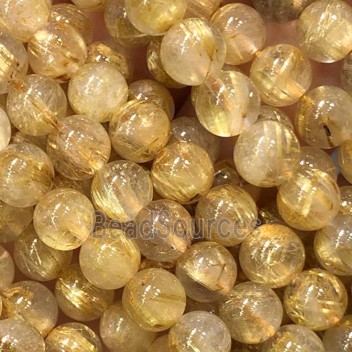 round Gold Rutilated Quartz Beads, AAA-grade