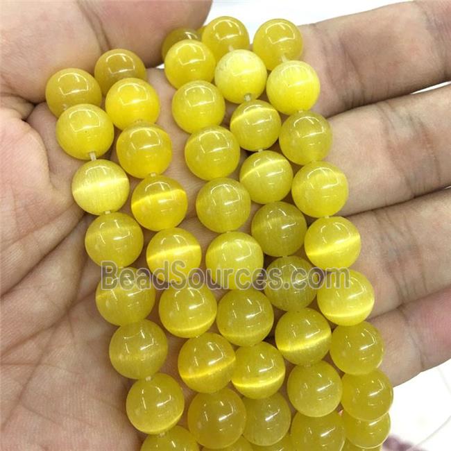 round Cats Eye Stone Beads, gold