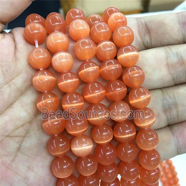 round Cats Eye Stone Beads, redorange