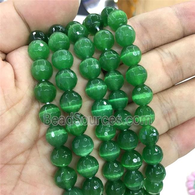 faceted round Cat Eye Stone Beads, green