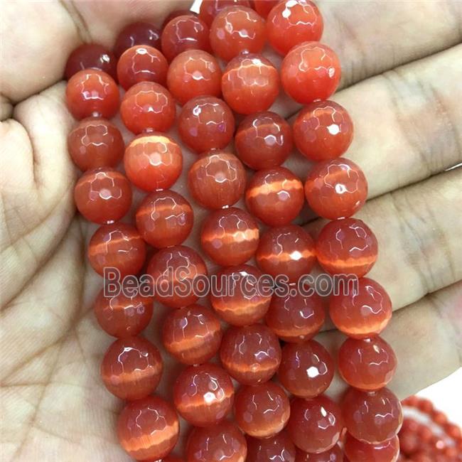 red Cat Eye Stone Beads, faceted round