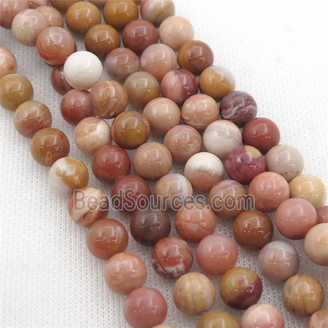 red Wooden Petrified Jasper Beads, round