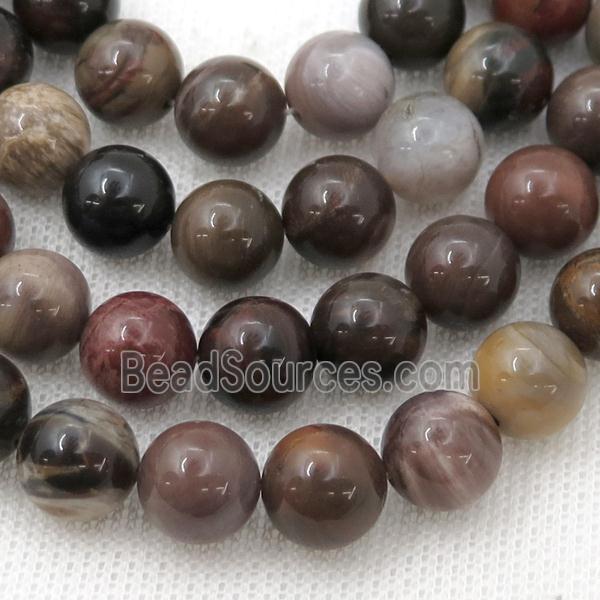 Wooden Petrified Jasper Beads, round