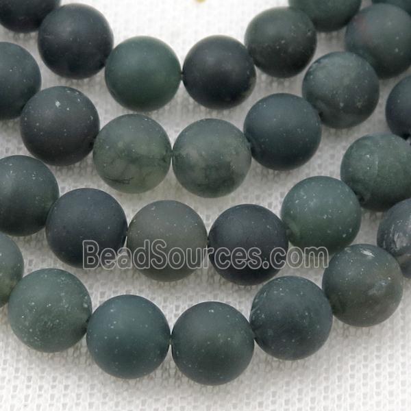 green Moss Agate Beads, round, matte