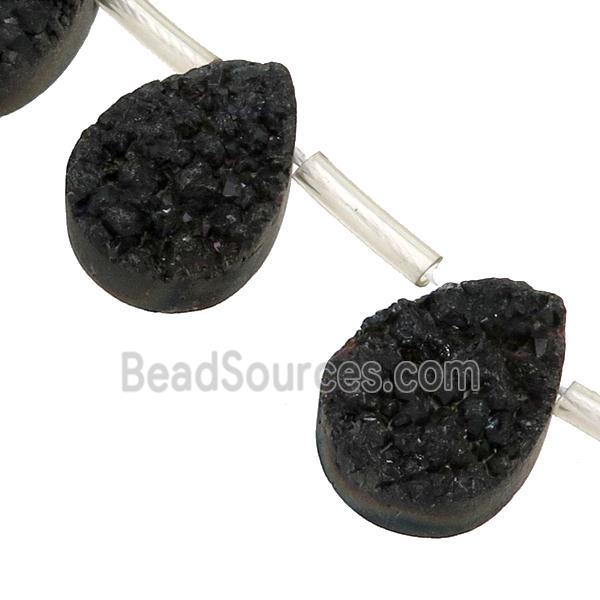 black Agate Druzy teardrop beads