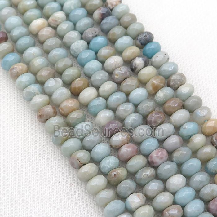 Chinese Amazonite Beads, Faceted Rondelle, Light Electroplated