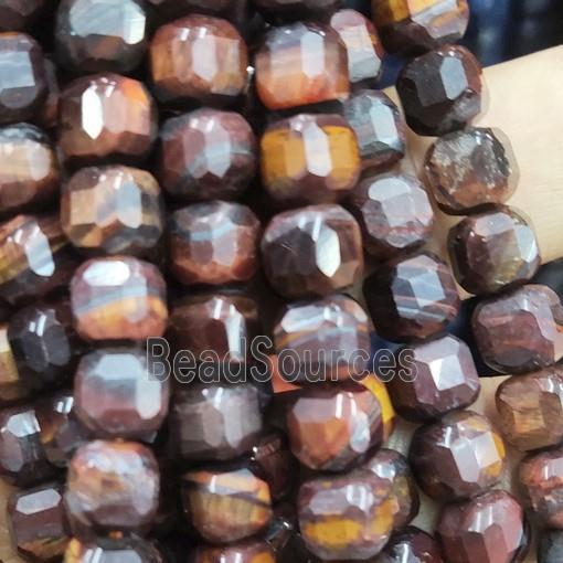 Iron Tiger Eye Stone Beads, faceted cube
