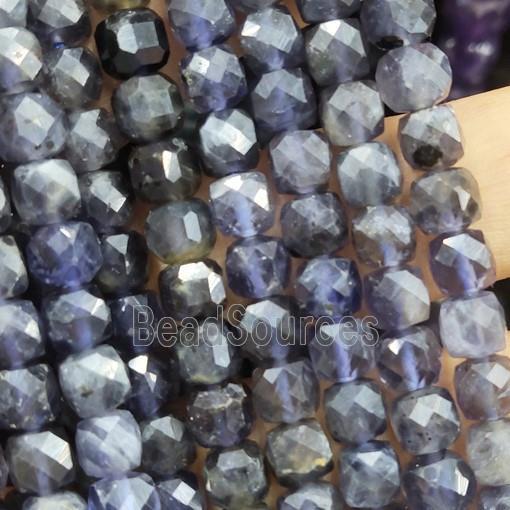 Iolite Beads, faceted cube