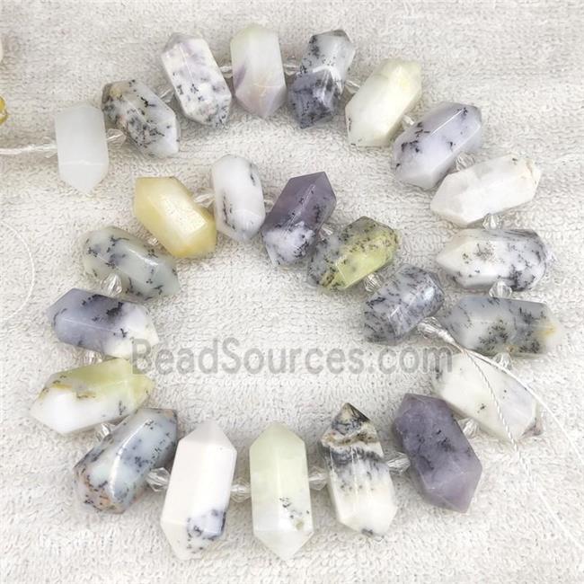 white Moss Opal bullet beads