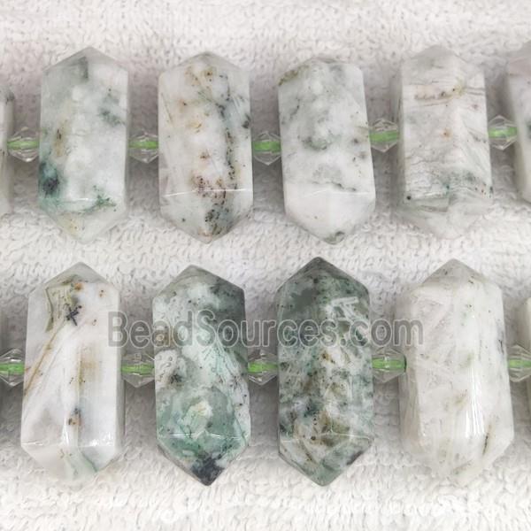 green Tree Agate bullet beads