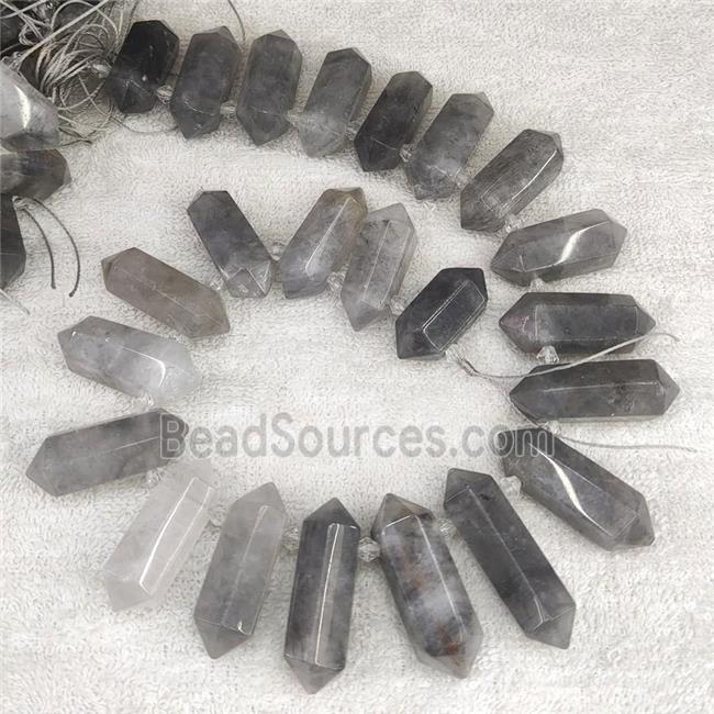 gray Cloudy Quartz bullet beads, top-drilled