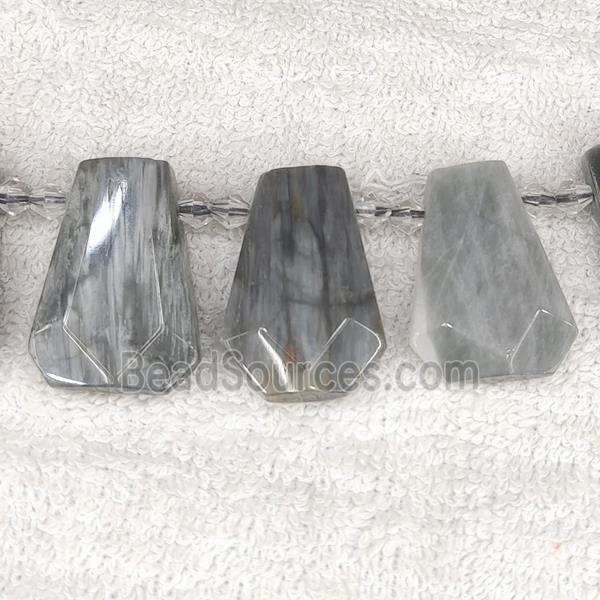 gray Hawkeye stone teardrop beads, top-drilled