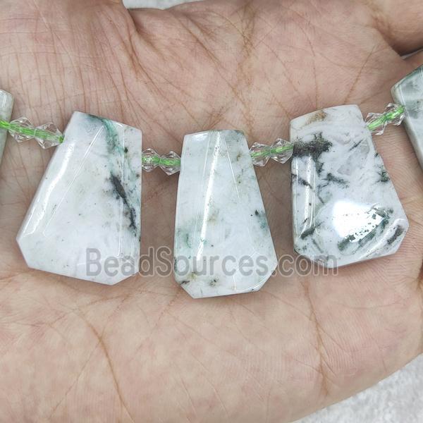 green Tree Agate teardrop beads, top-drilled