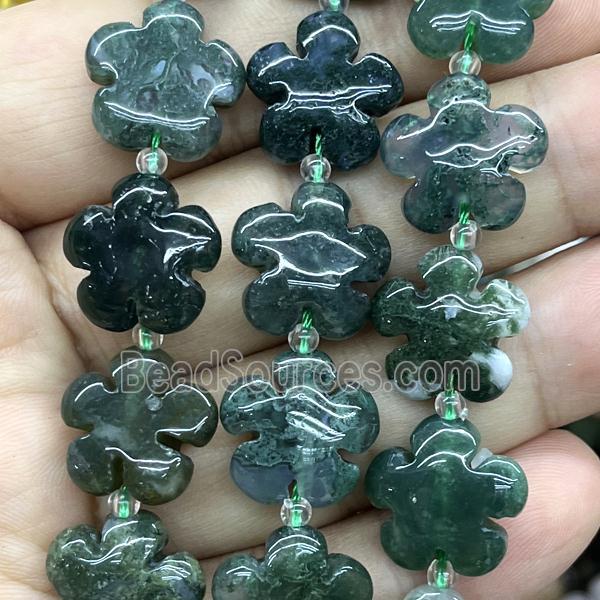 green Moss Agate flower beads