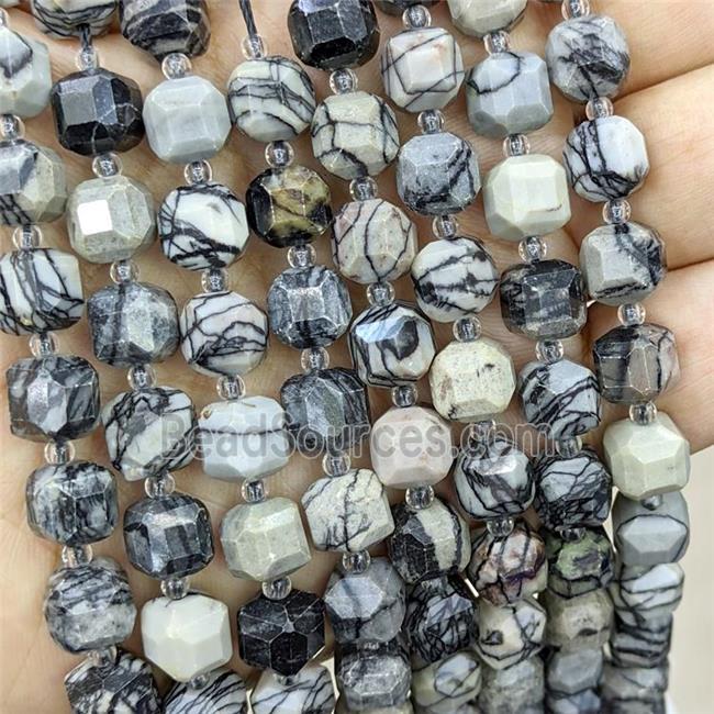 black Silk Jasper Beads, faceted cube