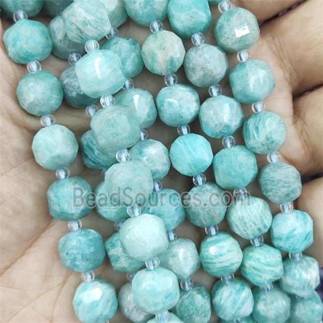 green Amazonite Beads, faceted cube