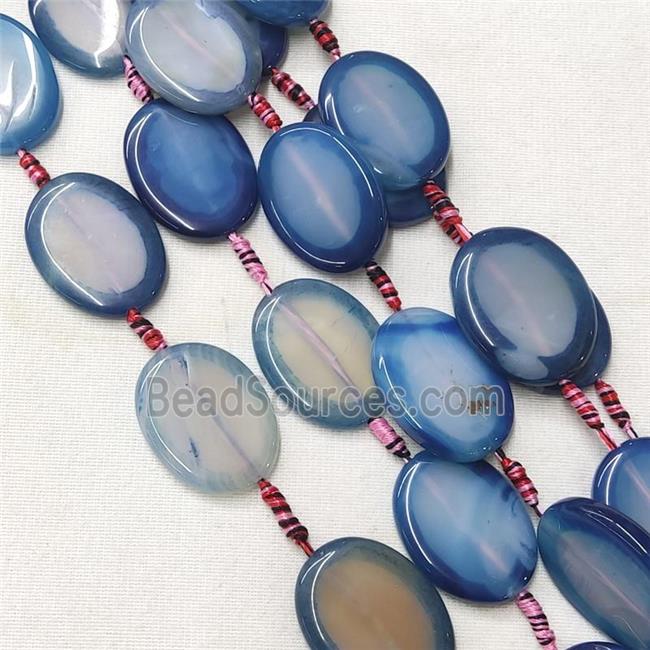 natural Agate Oval Beads, blue dye