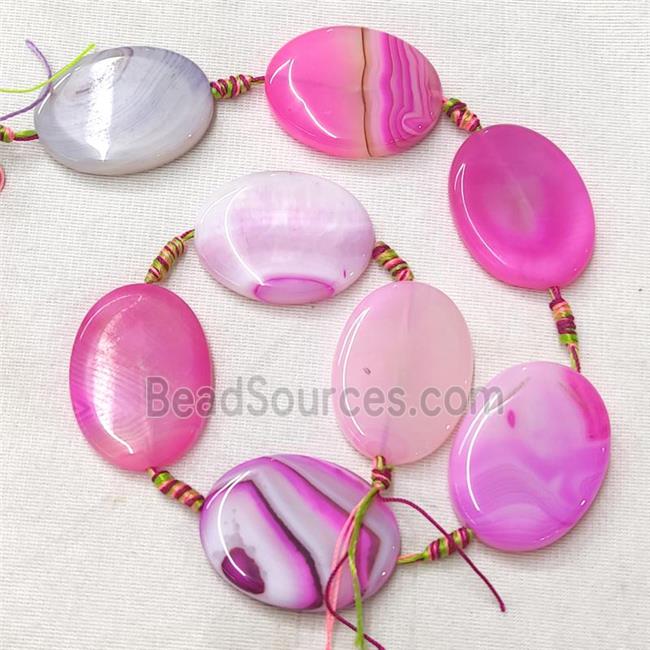 Stripe Agate Oval Beads, hotpink