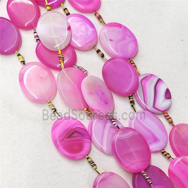 Stripe Agate Oval Beads, hotpink