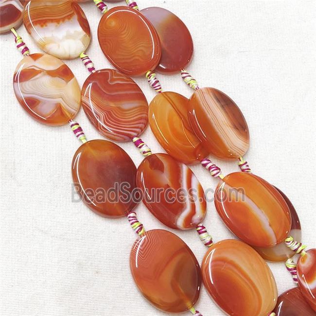 Stripe Agate Oval Beads, red