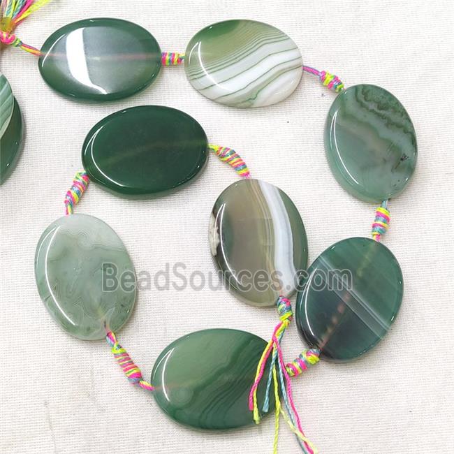 Stripe Agate Oval Beads, green