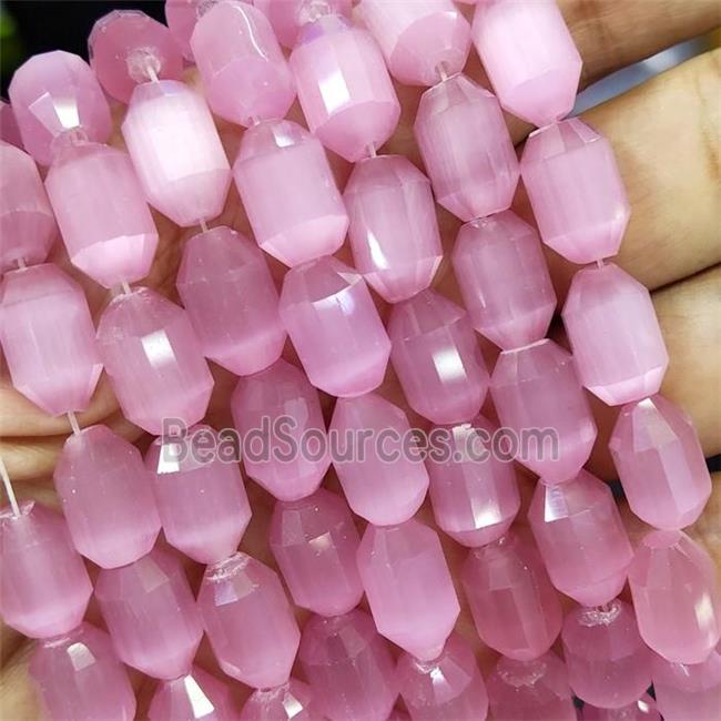 pink Cat eye stone barrel beads, faceted