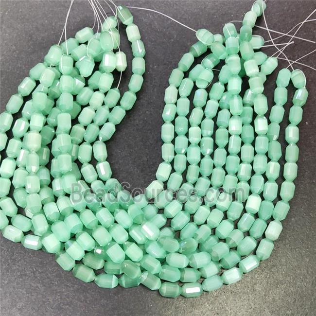 green Cat eye stone barrel beads, faceted