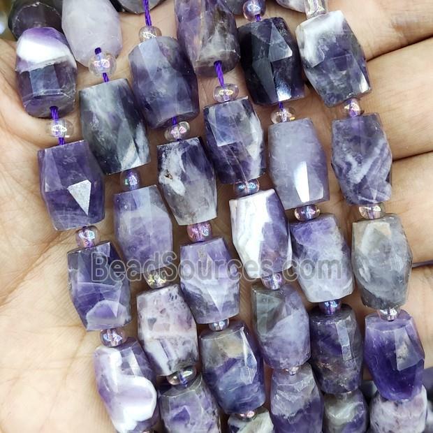 Dogtooth Amethyst Beads, faceted barrel