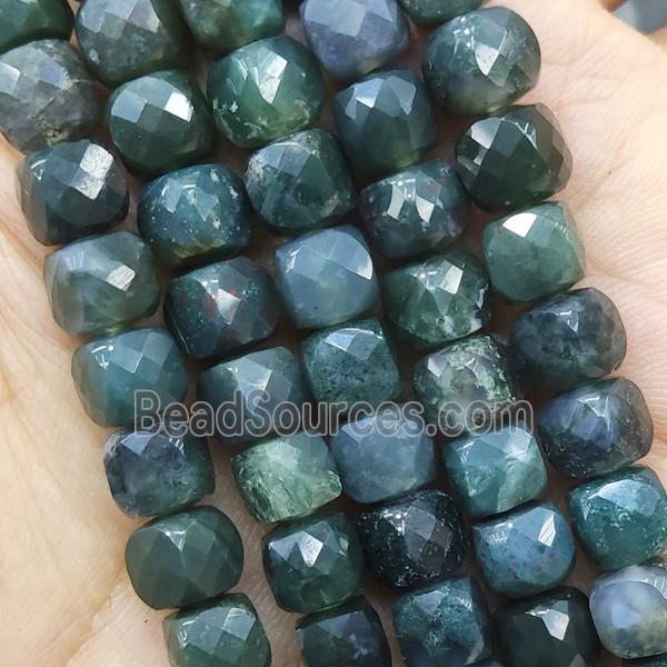 green Moss Agate Beads faceted cube