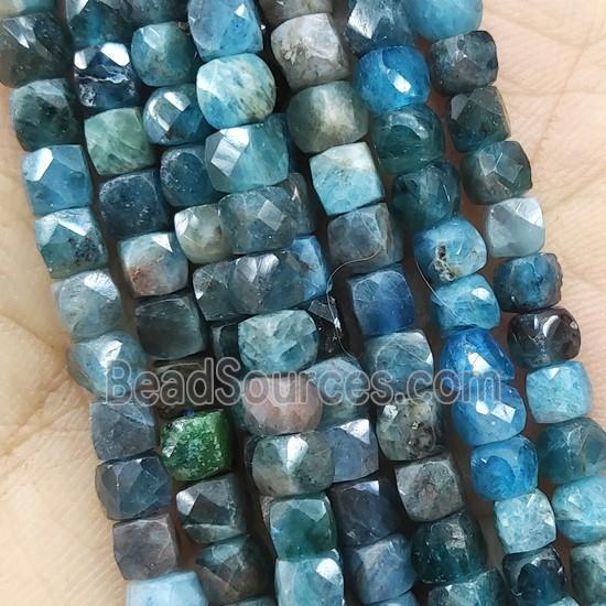 blue Apatite Beads, faceted cube