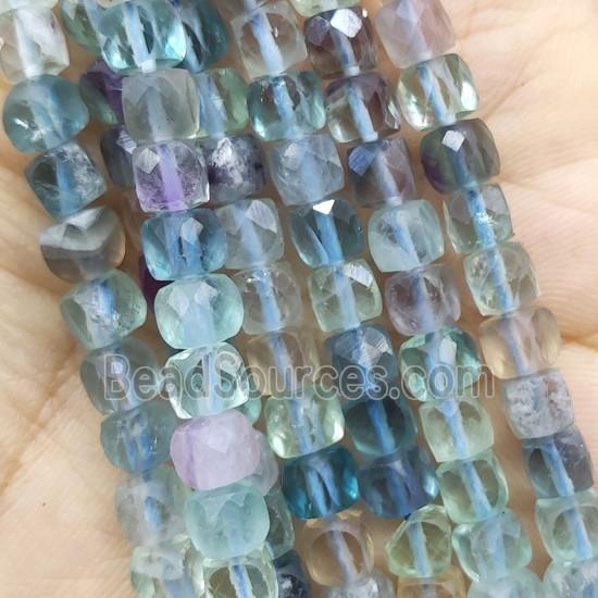 multicolor Fluorite Beads, faceted cube