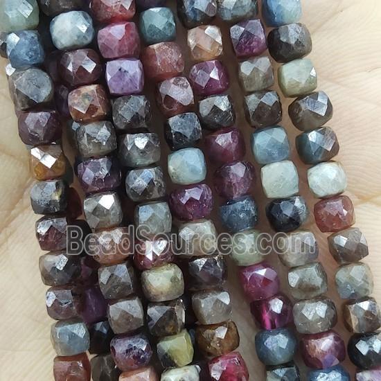 Ruby Beads, faceted cube, mix color