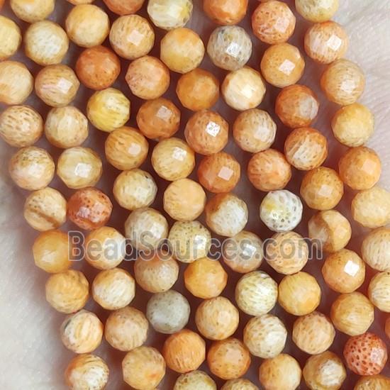 Orange Coral Fossil Beads Faceted Round