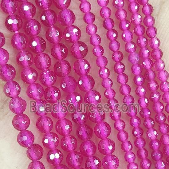 Hotpink Corundum Beads Tiny Faceted Round