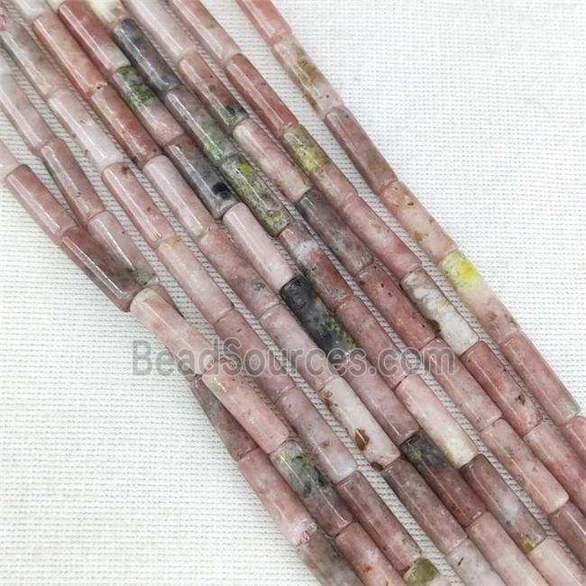 Pink Plum Blossom Jasper Tube Beads