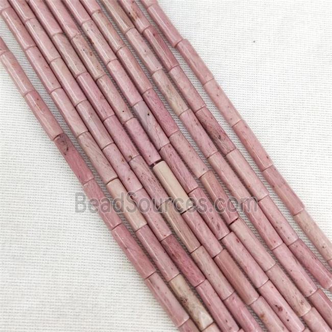 Pink Wood Lace Jasper Tube Beads