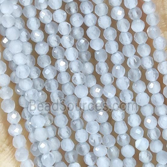 White Gray Cat Eye Glass Beads Faceted Round