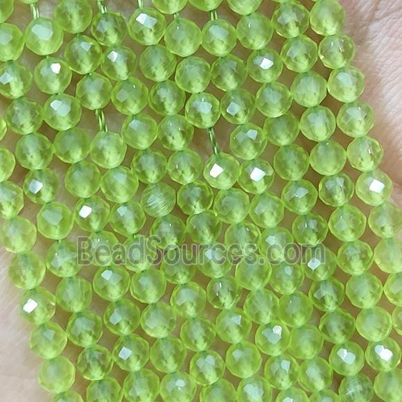 Olive Cat Eye Glass Beads Faceted Round