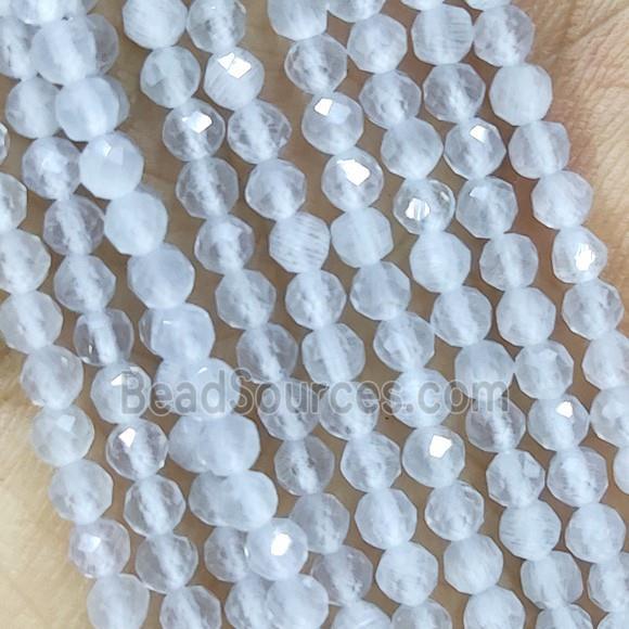 White Gray Cat Eye Glass Beads Faceted Round