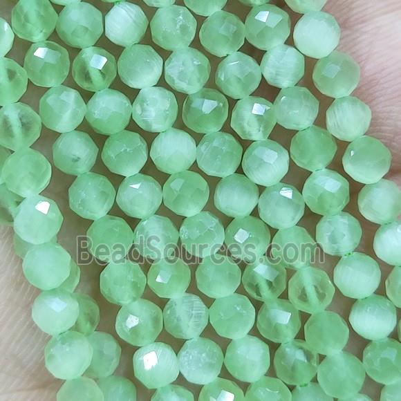 Green Cat Eye Glass Beads Faceted Round