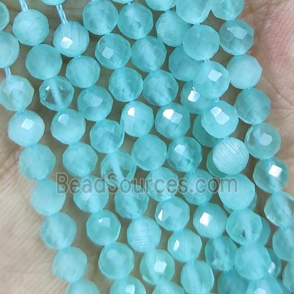 Aqua Cat Eye Glass Beads Faceted Round