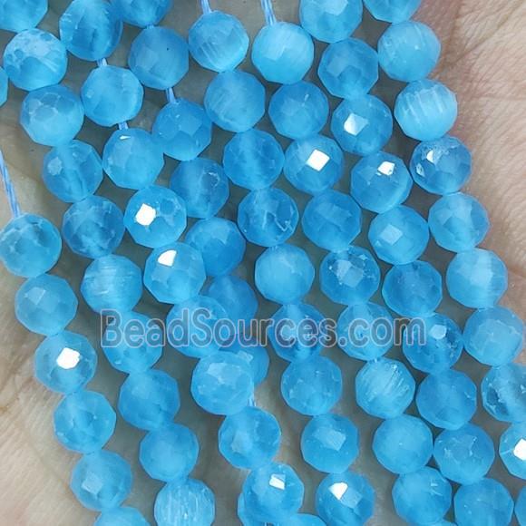 Blue Cat Eye Glass Beads Faceted Round