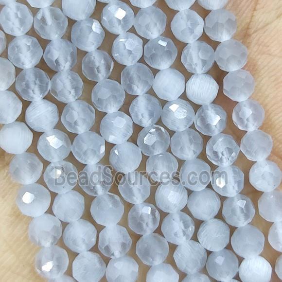 Lt.gray Cat Eye Glass Beads Faceted Round