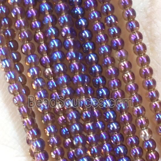 Purple Crystal Glass Beads Pony Round Electroplated